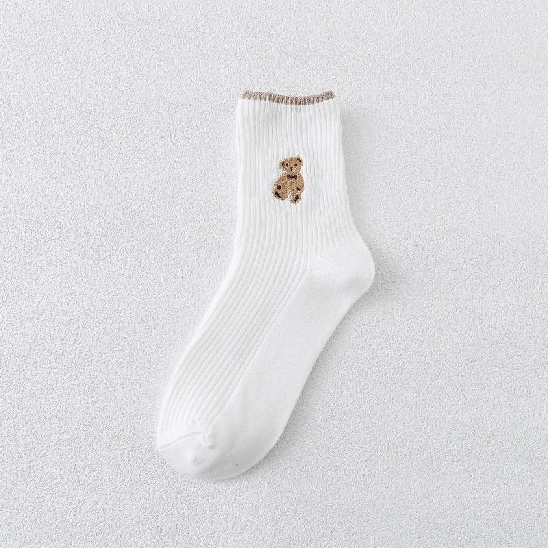 小熊刺繡棉襪 S9