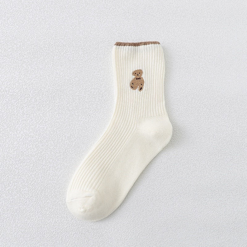 小熊刺繡棉襪 S9