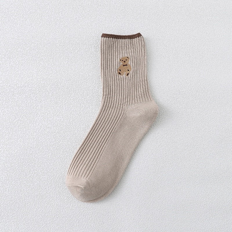 小熊刺繡棉襪 S9