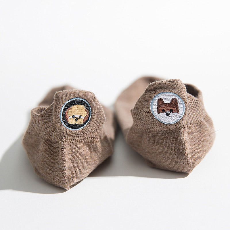 日系刺繡後跟狗狗短襪 S25