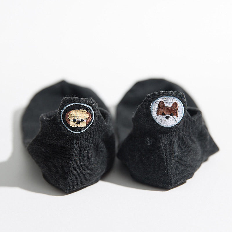 日系刺繡後跟狗狗短襪 S25