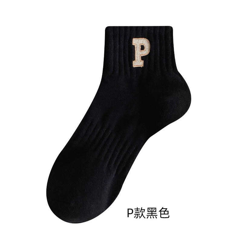 字母刺繡 短筒襪 S18