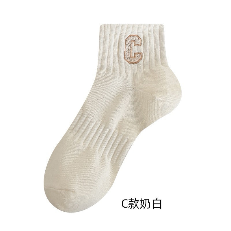 字母刺繡 短筒襪 S18