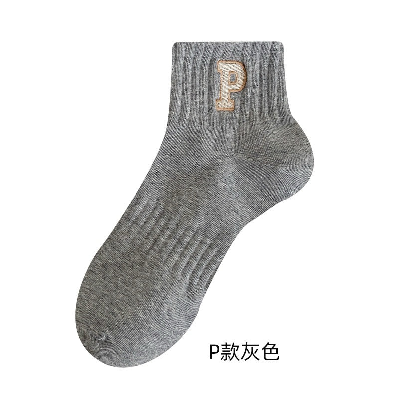 字母刺繡 短筒襪 S18