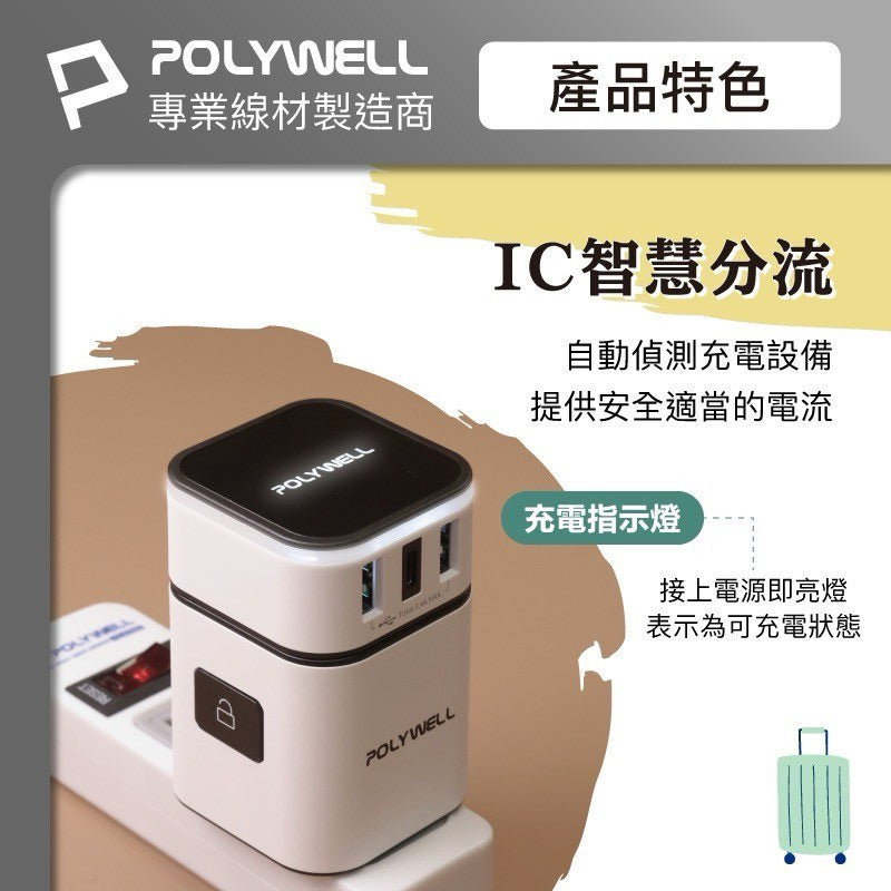 多國旅行充電器 轉接頭 二合一 Type-C+雙USB-A充電器 萬國充 商品展示圖 6