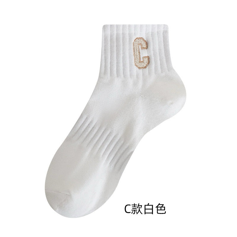 字母刺繡 短筒襪 S18