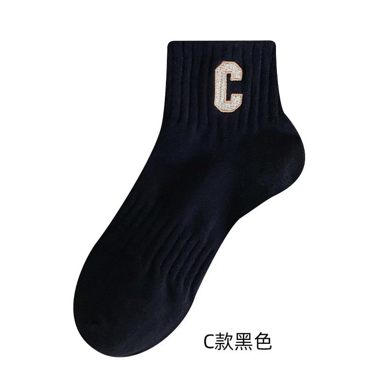 字母刺繡 短筒襪 S18