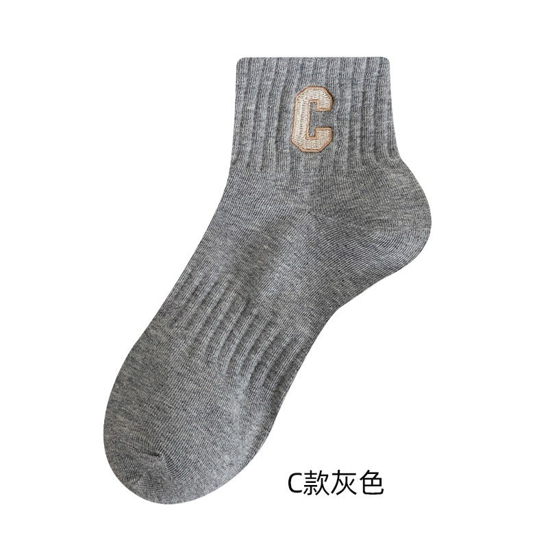 字母刺繡 短筒襪 S18